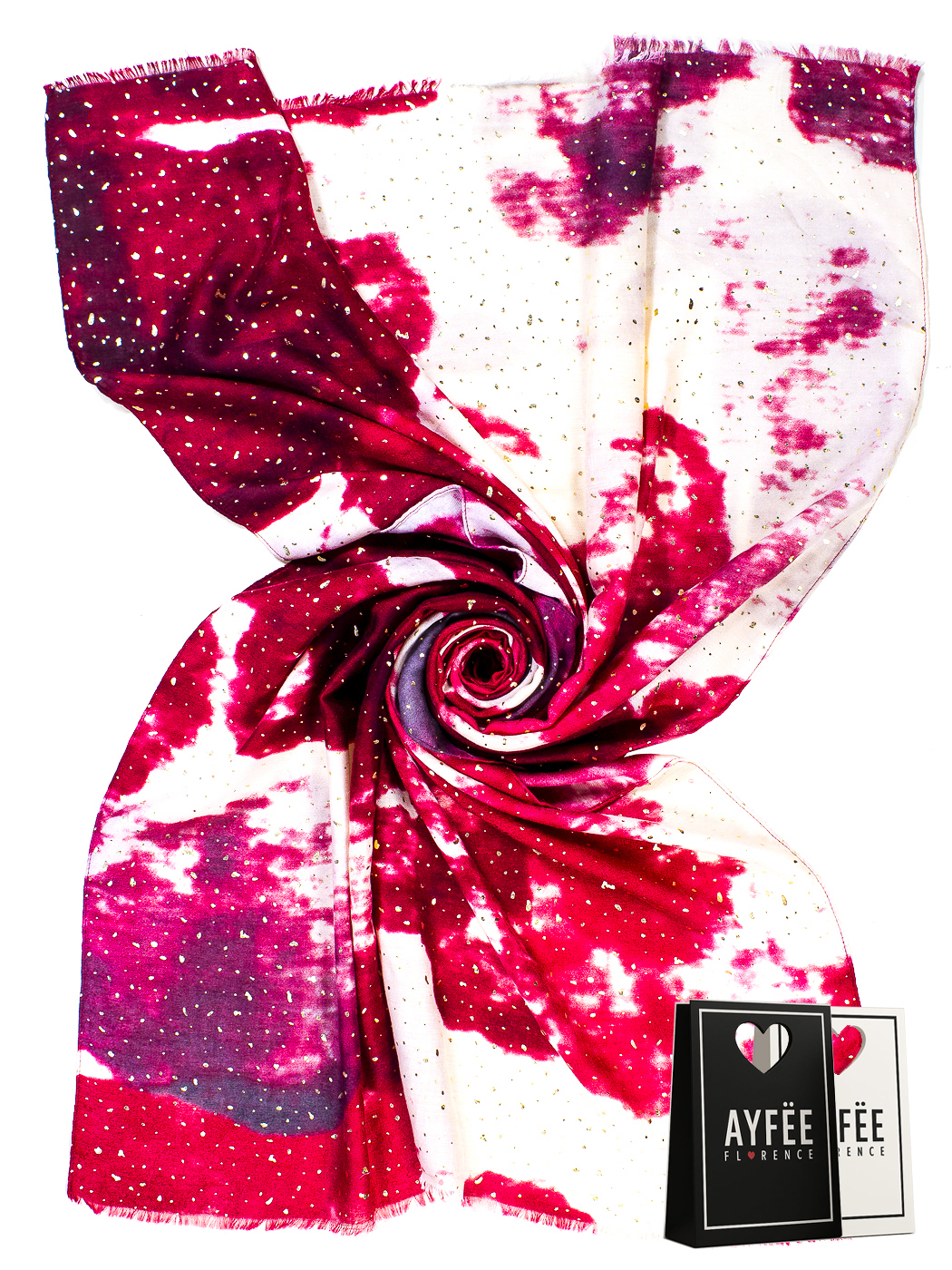 STOLA STAMPA SHADED DESIGN CON GLITTER, CM 90*180, 100% VISCOSE, MADE IN PRC       - RED